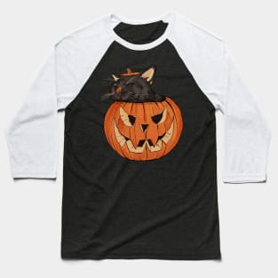 Spooky Pumpkin Cat Baseball T-Shirt